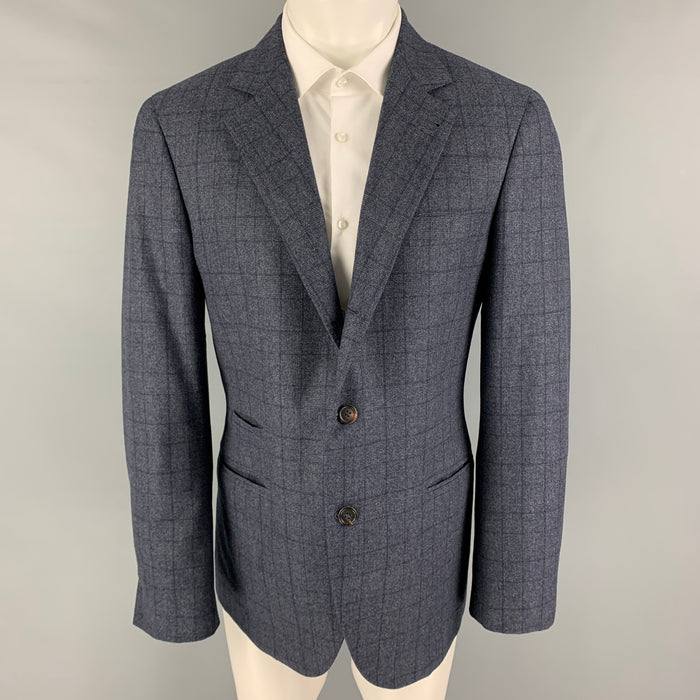 BRUNELLO CUCINELLI Talla 40 Abrigo deportivo de mezcla de lana Glenplaid azul
