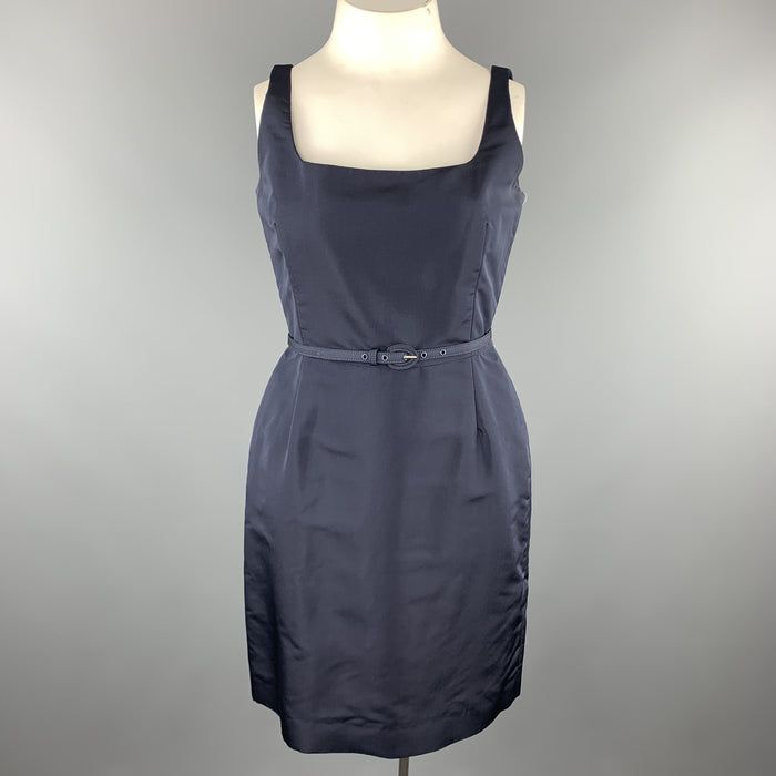 OSCAR DE LA RENTA Size 12 Navy Silk Sleeveless Sheath Cocktail Dress