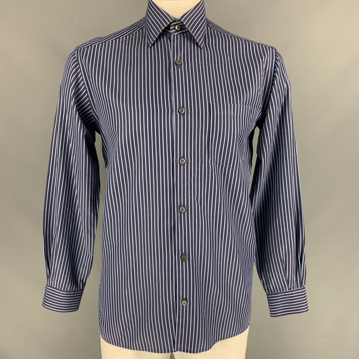 ERMENEGILDO ZEGNA Size M Navy Blue Stripe Cotton Button Down Long Sleeve Shirt