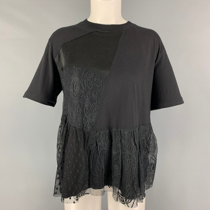 ALEXANDER MCQUEEN Size M Black Polyester Short Sleeve Casual Top