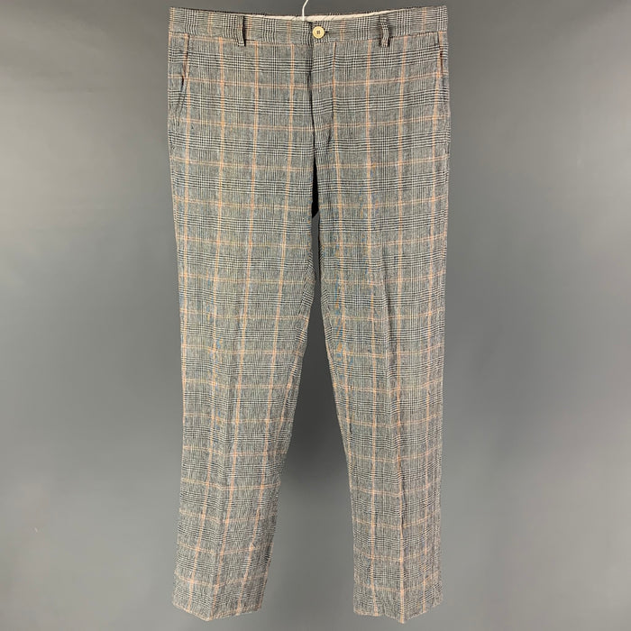 GIORGIO ARMANI Size 34 Grey White Plaid Linen Blend Zip Fly Dress Pants
