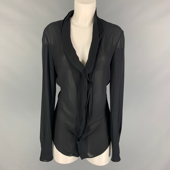 JIL SANDER Size 8 Black Silk Solid Long Sleeve Blouse