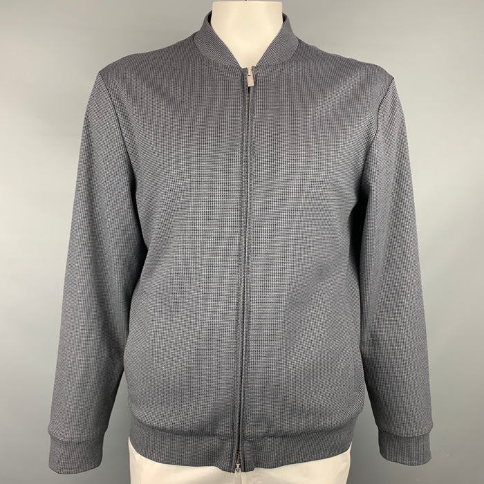 ARMANI COLLEZIONI Size XL Grey & Black Houndstooth Cotton Bomber Jacket