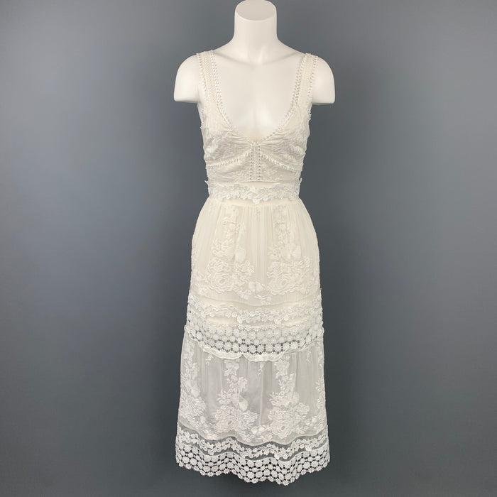 SELF-PORTRAIT Size 6 White Lace Cotton Blend Dress