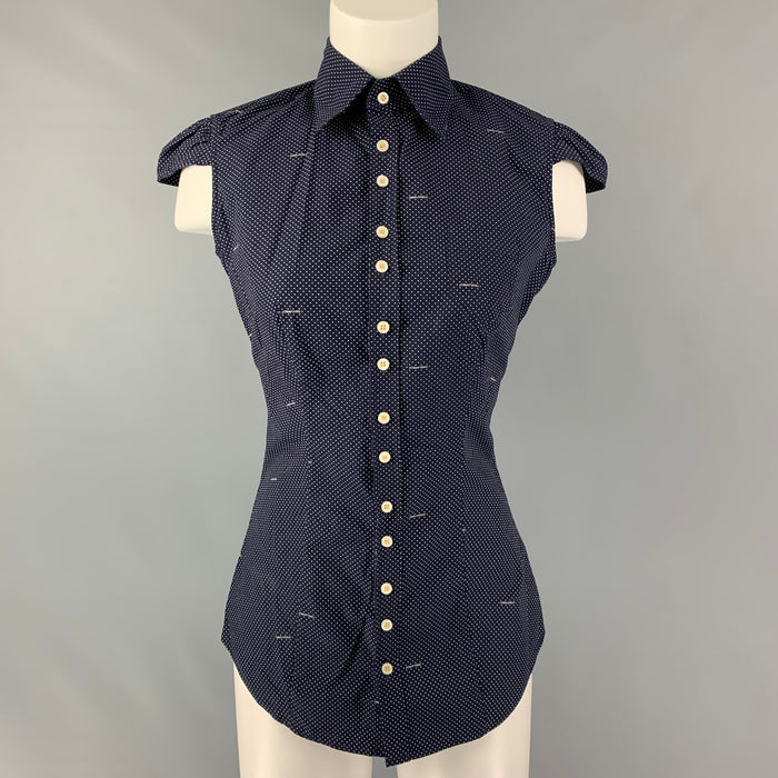 DSQUARED2 Size 4 Navy & White Cotton Polka Dot Cap Sleeves Casual Top