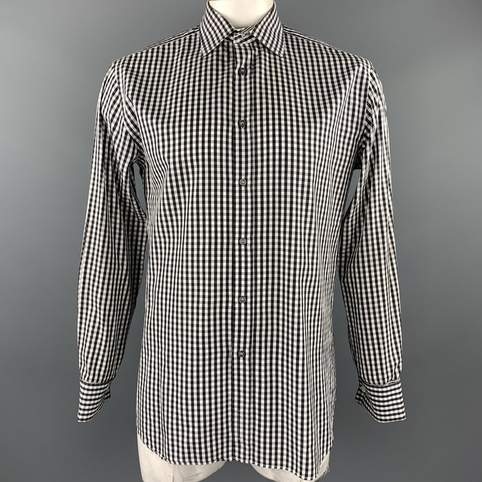 PAUL SMITH Size L Black & White Checkered Cotton French Cuff Long Sleeve Shirt