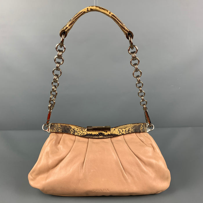 PRADA Nude Leather Lizard Handle Shoulder Bag