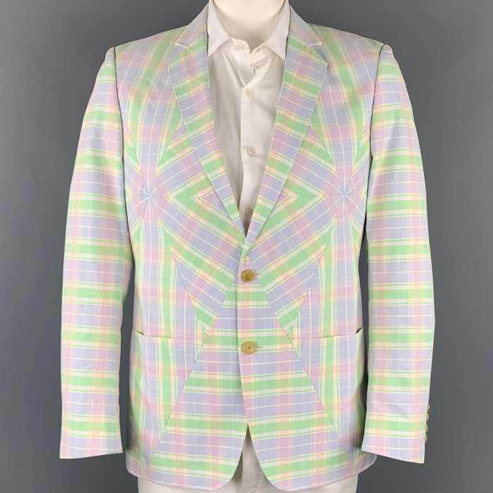 WALTER VAN BEIRENDONCK Size 42 Lavender & Green Patchwork Cotton Sport Coat