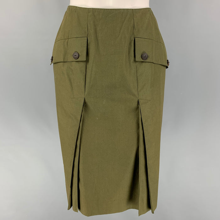 CHANEL AF078 00C Size 4 Olive Cotton A-Line Skirt