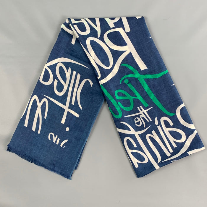 BURBERRY PRORSUM Spring 2015 Size One Size Blue & White Script Cashmere Scarf