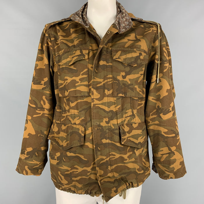 MARC JACOBS Chaqueta militar con cremallera y broches de algodón de camuflaje color tostado Talla XL