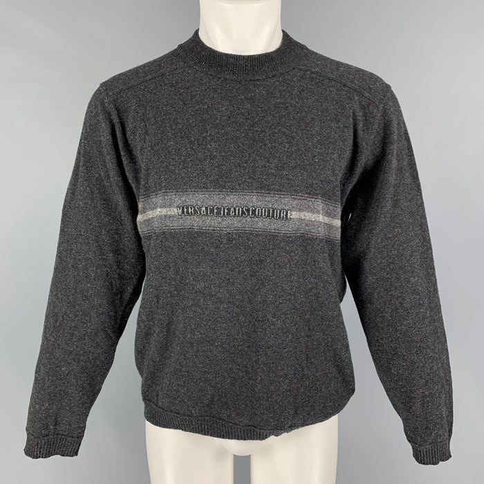 VERSACE JEANS COUTURE Size M Grey Horizontal Stripe Wool Nylon Sweater