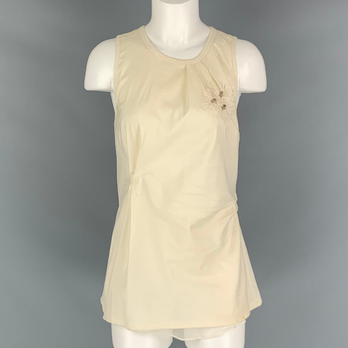 BRUNELLO CUCINELLI Talla S Top casual sin mangas bordado color crema