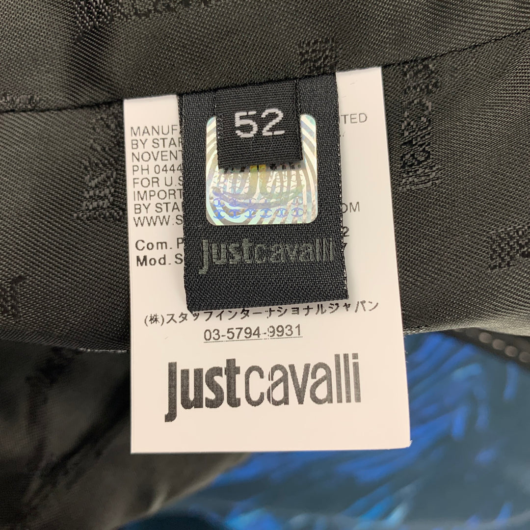 JUST CAVALLI Size 42 Blue & Black Cotton Peak Lapel Sport Coat