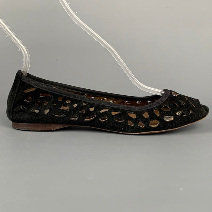 MARNI Size 6 Black Cut Out Suede Flats