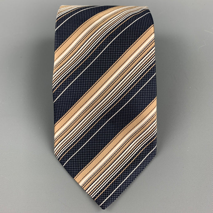 ERMENEGILDO ZEGNA Navy & Copper Diagonal Stripe Silk Tie