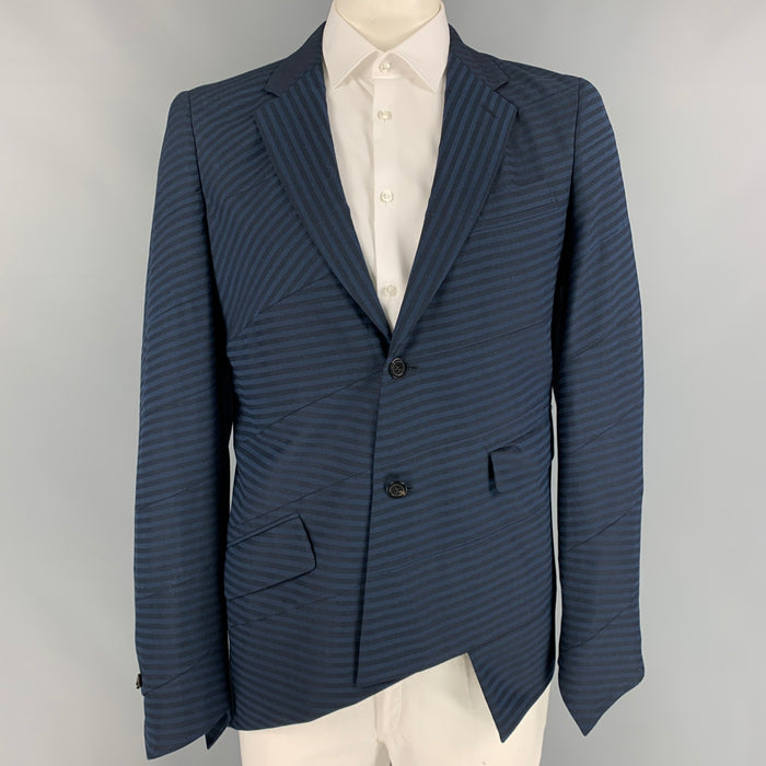COMME des GARCONS Size L Black & Navy Stripe Wool Notch Lapel Sport Coat