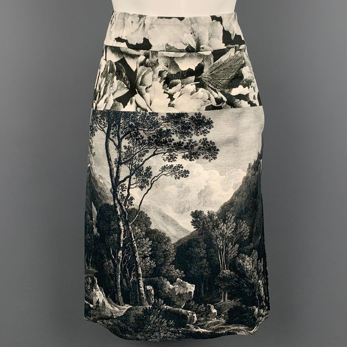 DRIES VAN NOTEN Size 6 Black & White Cotton / Silk Pencil Skirt