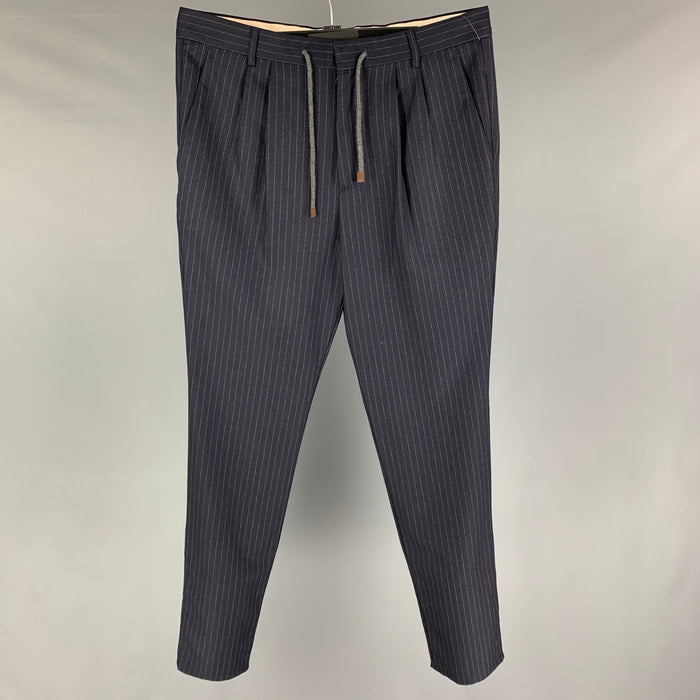 BRUNELLO CUCINELLI Talla 34 Pantalón de vestir de lana de lana a rayas gris marino