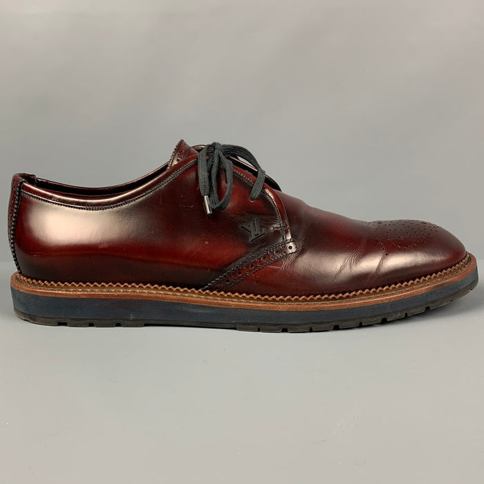 LOUIS VUITTON Size 11.5 Burgundy Perforated Leather Lace Up Shoes