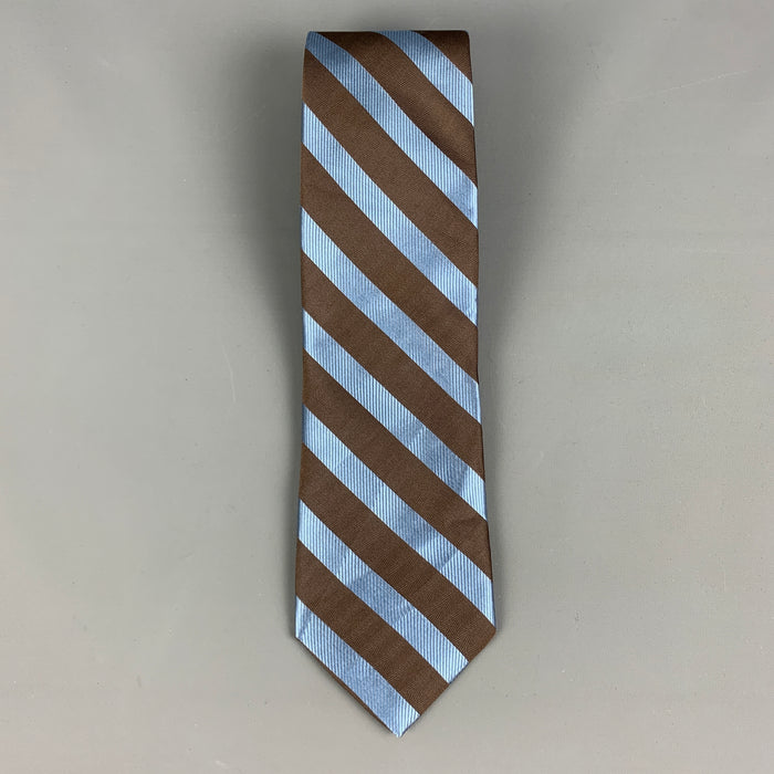 CALVIN KLEIN Brown Blue Stripe Silk Tie