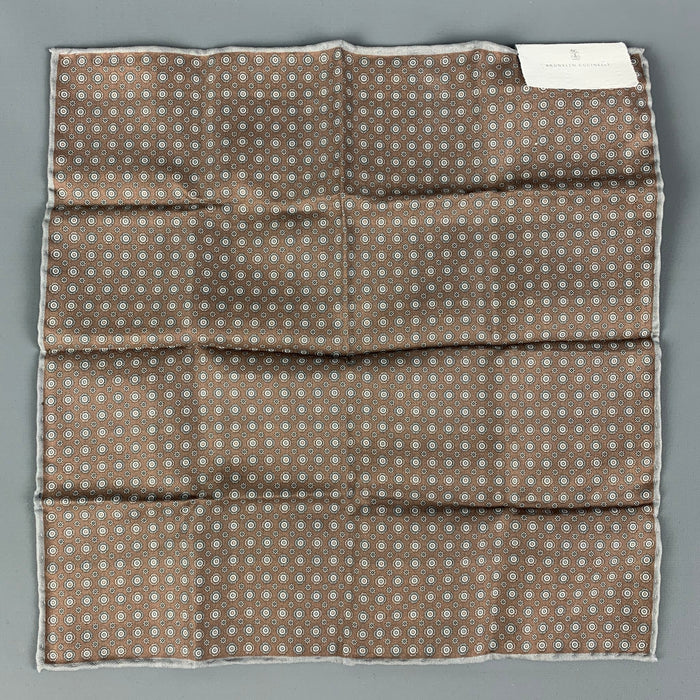 BRUNELLO CUCINELLI Navy Brown Mixed Pattern Silk Cotton Pocket Square