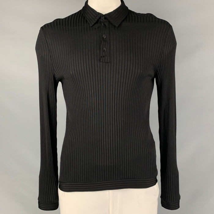 ARMANI COLLEZIONI Size L Black Ribbed Viscose Collar Pullover