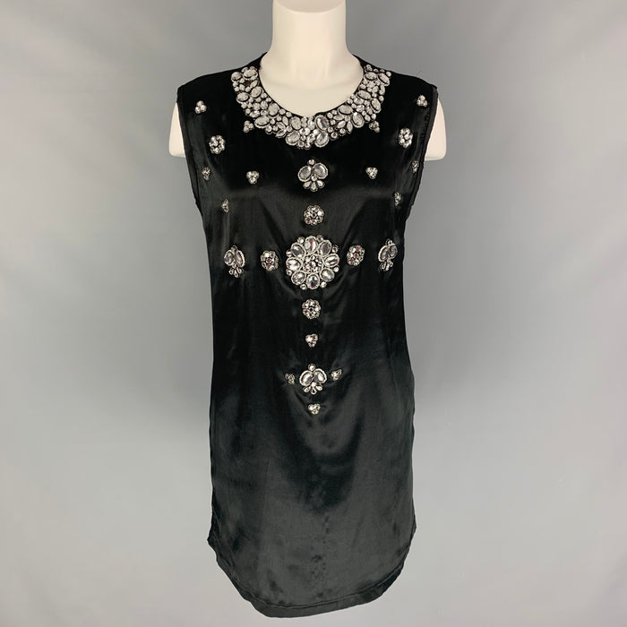 GIVENCHY Size XS Black Silver Polyester Rhinestones Sleeveless Cocktail Dress