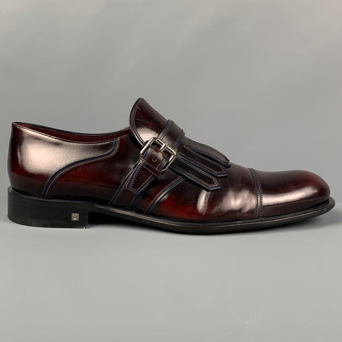 LOUIS VUITTON Size 11.5 Burgundy Antique Leather Monk Strap Loafers