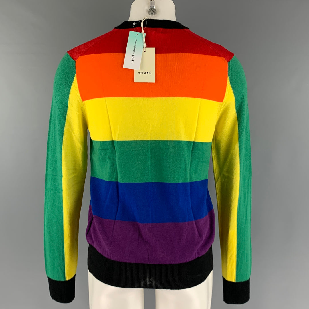 VETEMENTS X CDG SS17 Gay Flag Size M Multi-Color Wool Crew-Neck Pullover