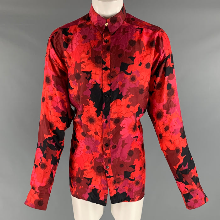 VERSACE Size L Multi-Color Floral Silk Button Down Long Sleeve Shirt