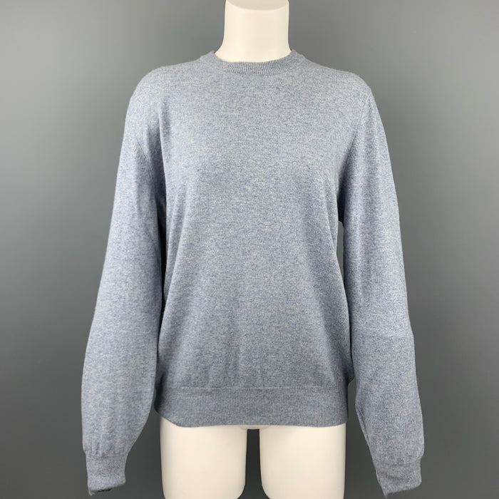 BRUNELLO CUCINELLI Size 14 Blue Cashmere Suede Crew-Neck Sweater