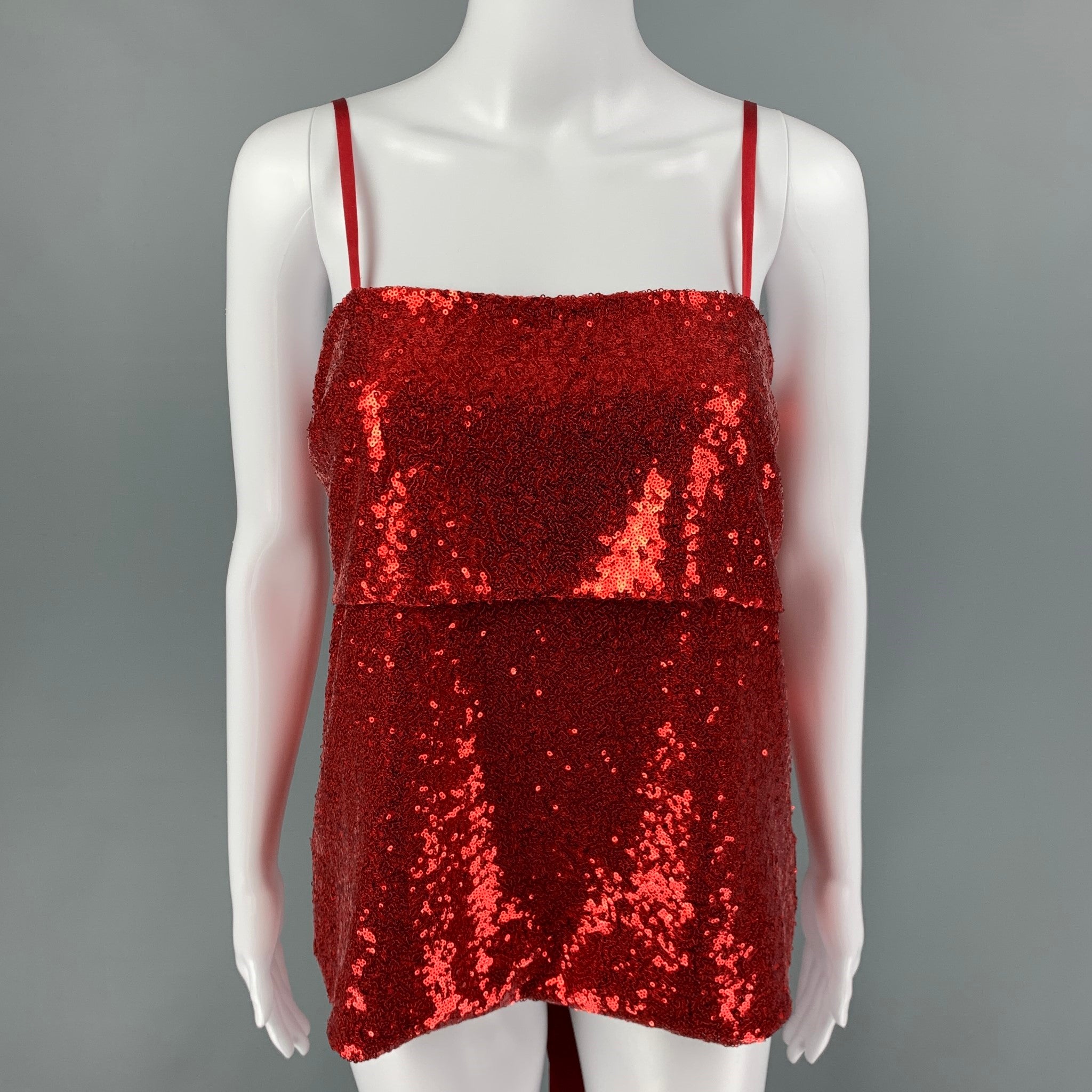PRABAL GURUNG Size 2 Red Polyester Sequined Spaghetti Straps Dress Top –  Sui Generis Designer Consignment
