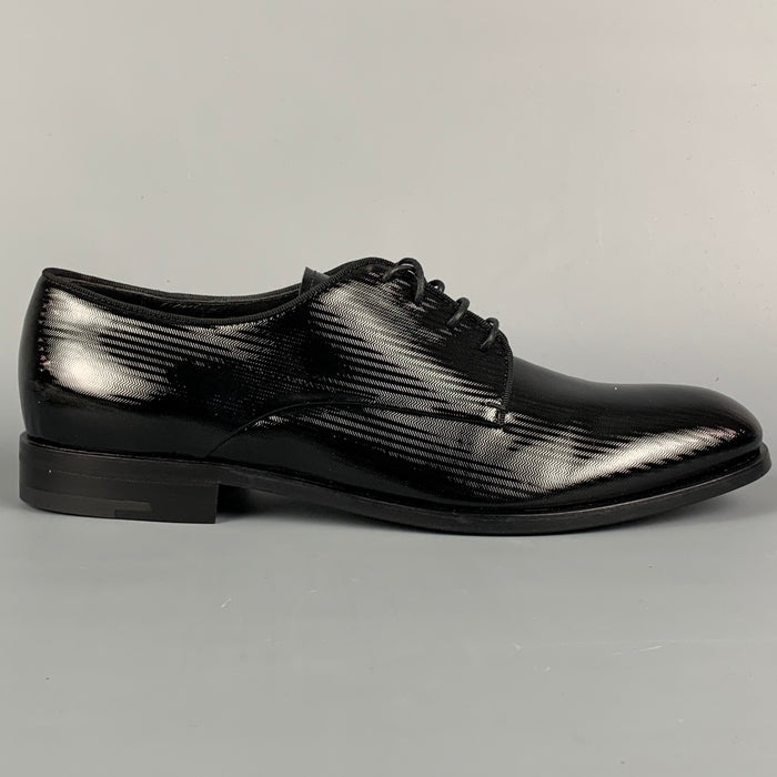 GIORGIO ARMANI Talla 10 Zapatos con cordones de cuero en espiga negro