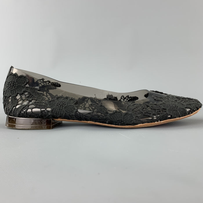 MARC JACOBS Talla 7.5 Zapatos planos de acetato de encaje negro