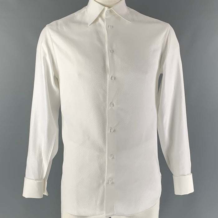 ARMANI COLLEZIONI Size L White Diagonal Stripe Cotton French Cuff Long Sleeve Shirt