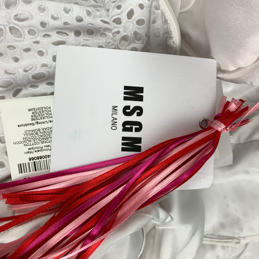 MSGM Size 4 White Cotton Eyelet Ruffle Dress