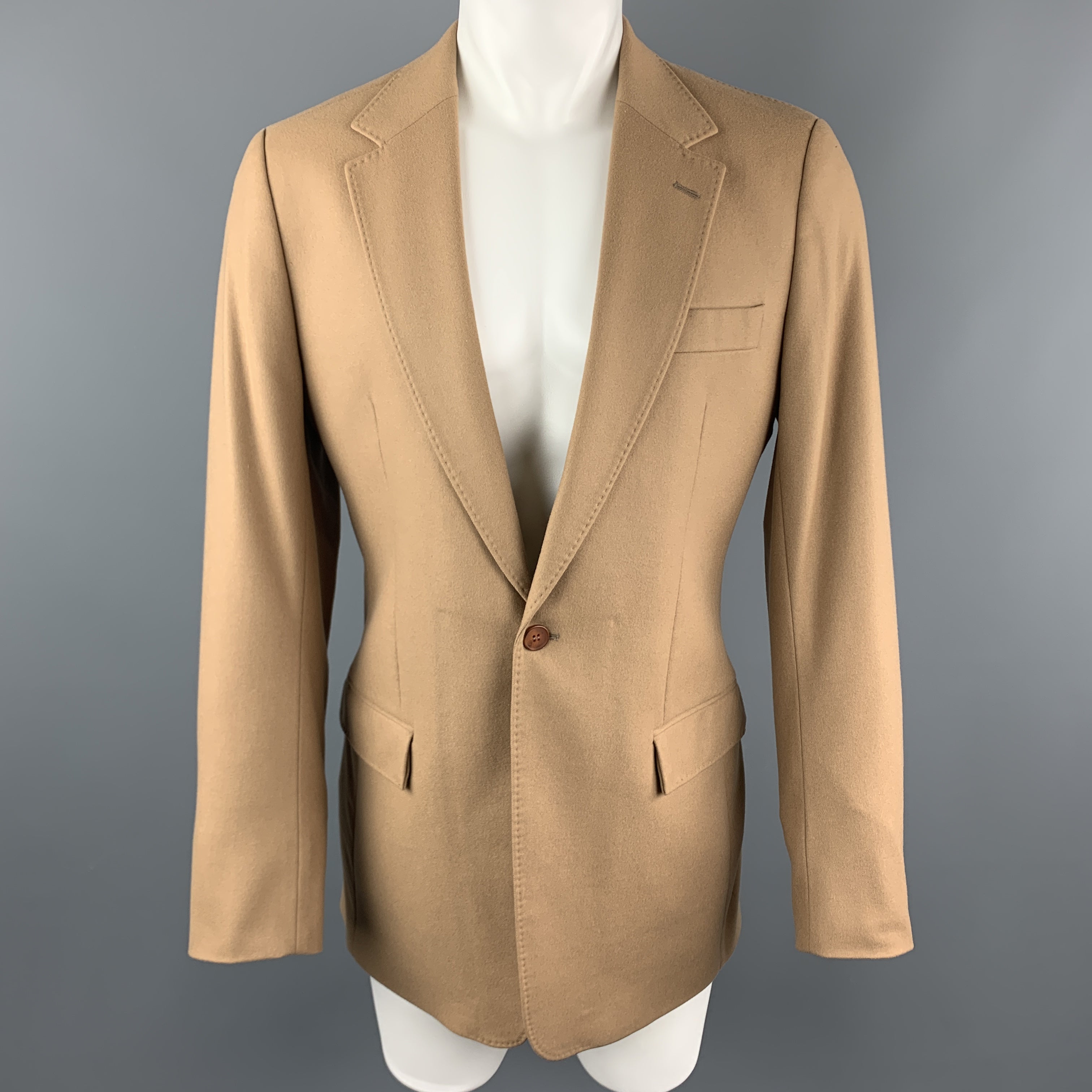 SO by Alexander Van Slobbe 40 Tan Solid Wool Blend Notch Lapel