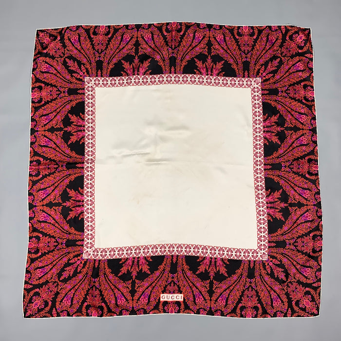 GUCCI Multi-Color Cream Center Floral Silk Scarf