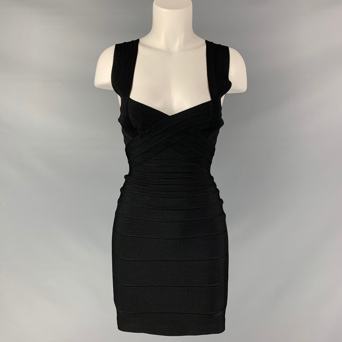 HERVE LEGER Size XS Black Rayon Blend Fitted Cocktail Dress