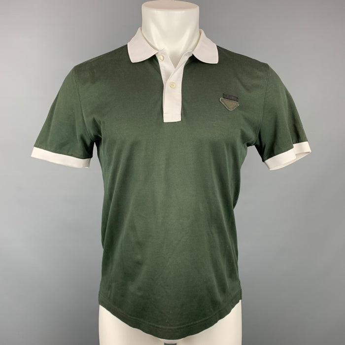 PRADA Size M Olive & White Pique Buttoned Polo