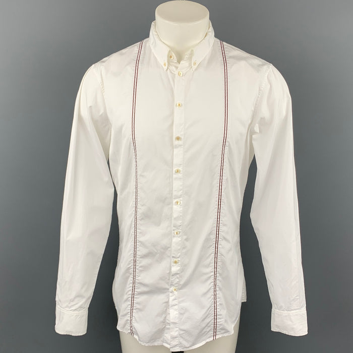 DSQUARED2 Talla 52 Camisa de manga larga de rayas rojas de algodón blanco