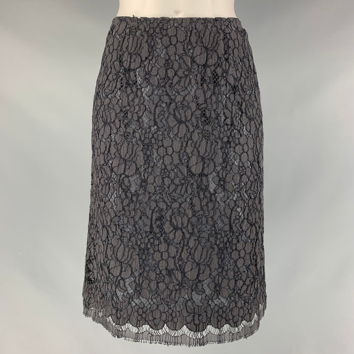 PRADA Size 4 Black Slate Cotton Blend Pencil Skirt