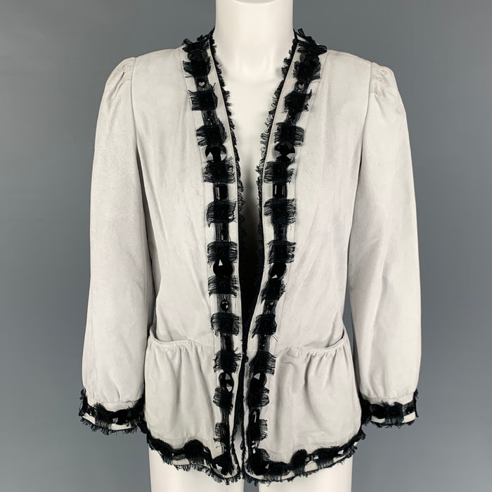 YVES SAINT LAURENT Size 6 Off White Black Leather Beaded Jacket
