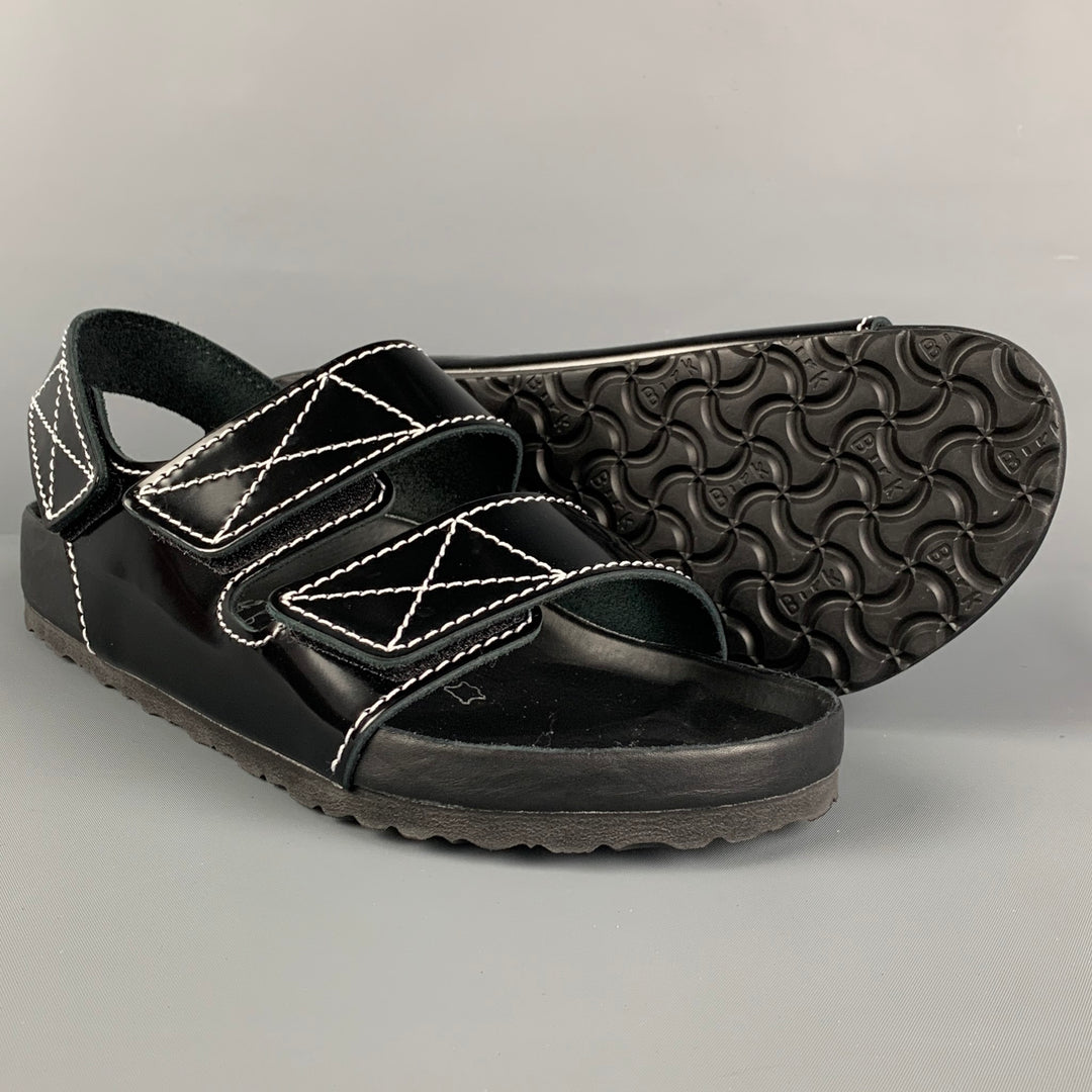 PROENZA SCHOULER x BIRKENSTOCK Size 9 Black White Contrast Stitch Leather Belted Sandals