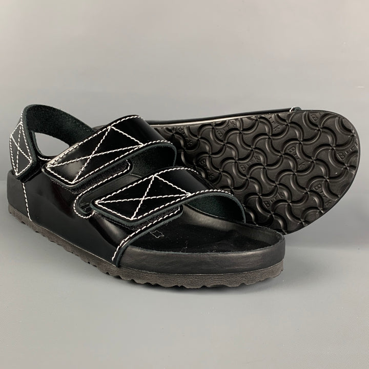 PROENZA SCHOULER x BIRKENSTOCK Size 9 Black White Contrast Stitch Leather Belted Sandals