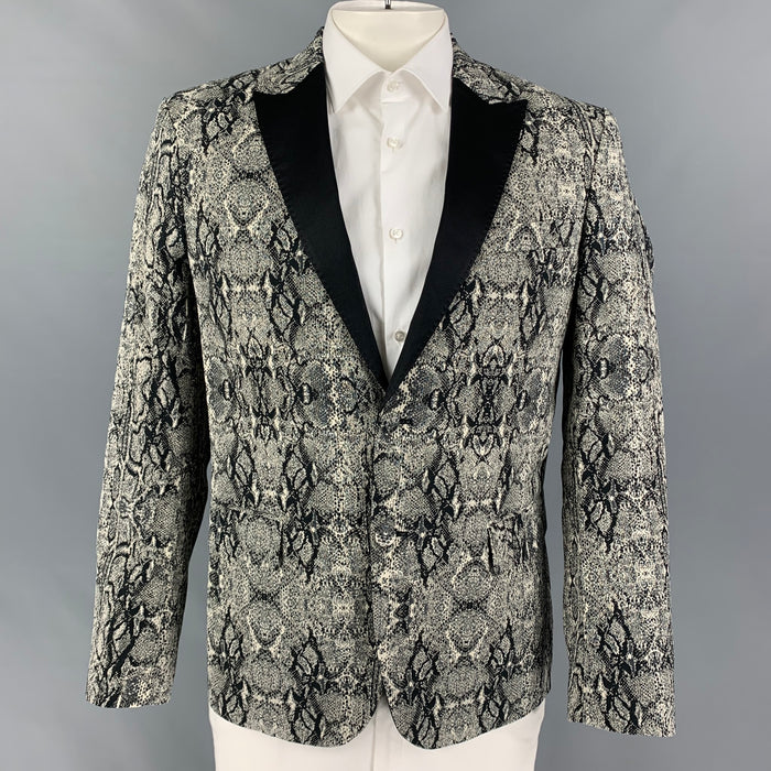 JUST CAVALLI Size 42 Grey Black Snake Skin Print Cotton Blend Peak Lapel Sport Coat