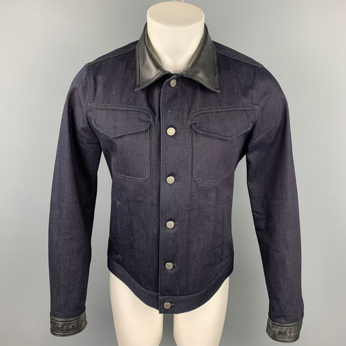BOTTEGA VENETA Size 40 Indigo Selvedge Denim Trucker Jacket