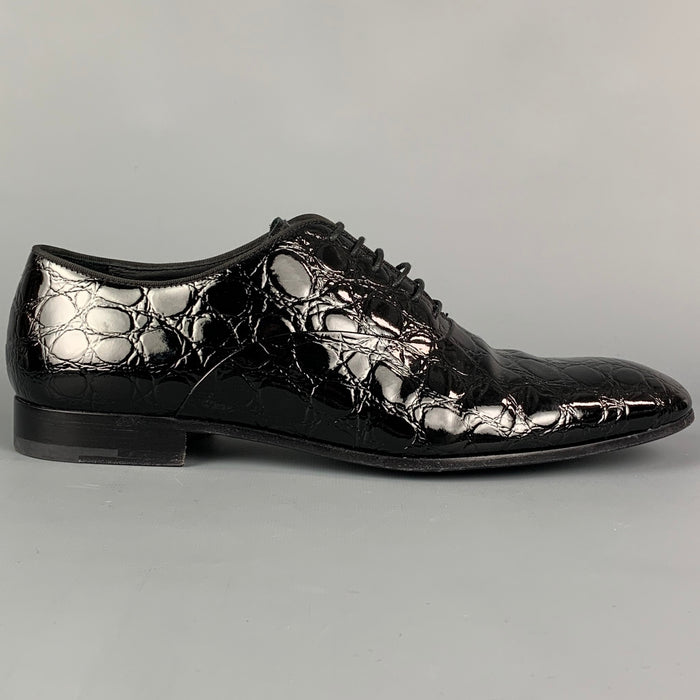 GIORGIO ARMANI Zapatos con cordones de piel repujada negra