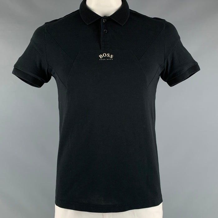 HUGO BOSS Size L Black Logo Cotton Polo